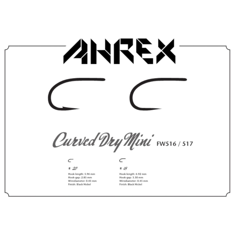 Ahrex Fw516 Curved Dry Mini Barbed #20 Trout Fly Tying Hooks